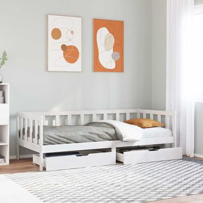 vidaXL Vysúvacia denná posteľ zásuvky biela 90x190 cm masívna borovica