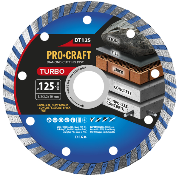 Diamantový rezný kotúč 125 mm PROCRAFT DT125 Turbo