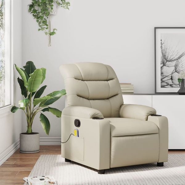 vidaXL Masážne kreslo s polohovacím mechanizmom, krémové, umelá koža