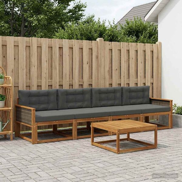 vidaXL Záhradná súprava gaučov s vankúšom 5 pcs Prírodná a antracitová