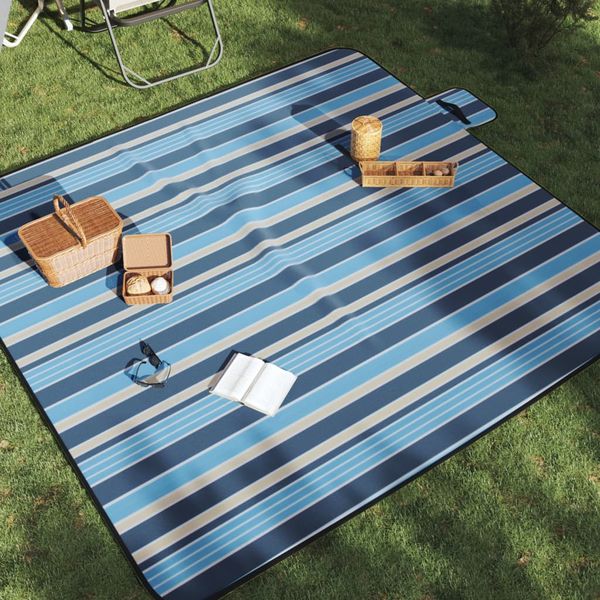 vidaXL Pikniková deka skladacia modrá a biela pruhy 200x200 cm zamat