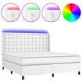 vidaXL Boxspring posteľ s matracom a LED biela 180x200 cm umelá koža