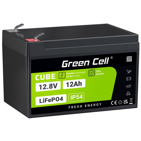 LFPGC12V12AH Green Cell CUBE LiFePO4 12Ah 12.8V 153.6Wh Lithium Iron Phosphate Battery for Wheelchai