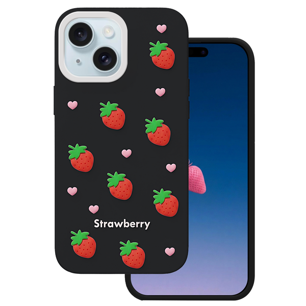 Obal Strawberry pre iPhone 13 / 14 / 15 6,1" čierna