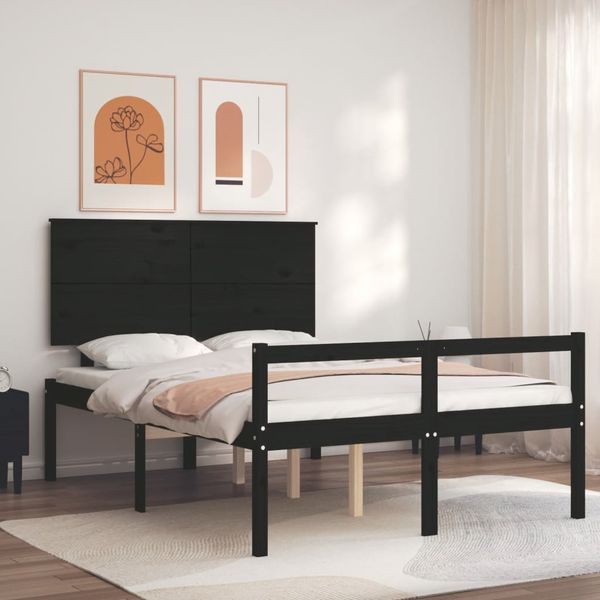 vidaXL Posteľ pre seniorov s čelom, čierna, 140x200 cm, drevený masív