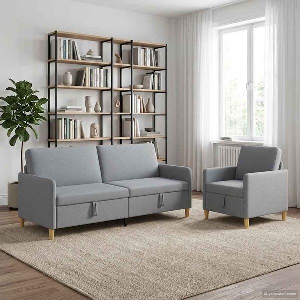 vidaXL Súprava pohovky s úložným priestorom 2 pcs Svetlosivá Polyester