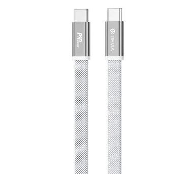 kábel Devia Ultra3 PD 240W Metal Woven Flat, USB-C - USB-C, 1,5 m biely