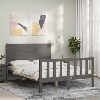 vidaXL Rám postele s čelom sivý 140x190 cm masívne drevo