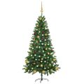 vidaXL Osvetlený umelý vianočný stromček s guľami 150 cm, zelený