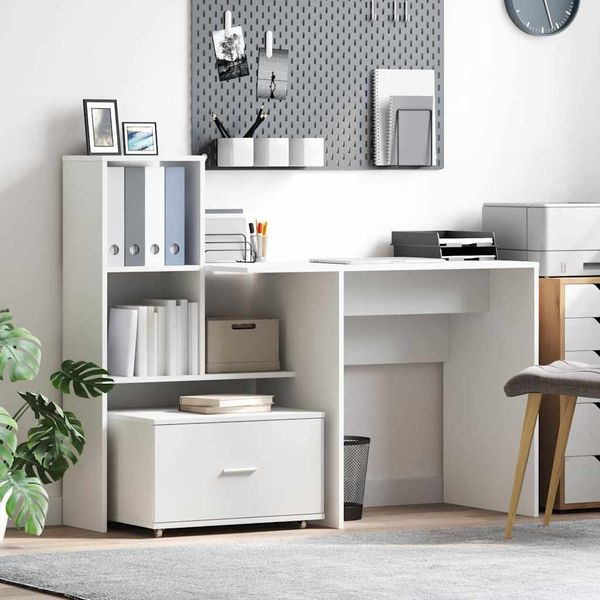 vidaXL Stôl so zásuvkou Biela 131,5 x 50 x 106,5 cm Kompozitné drevo