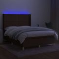 vidaXL Posteľ boxsping s matracom a LED tmavohnedá 140x200 cm látka