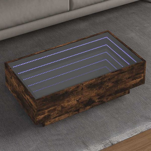vidaXL Konferenčný stolík s LED dymový dub 90x50x30 cm kompozit. drevo
