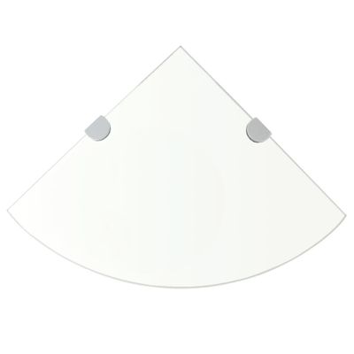 vidaXL Rohové poličky z priehľadného skla s chrómovanými úchytkami 25x25 cm 2 ks