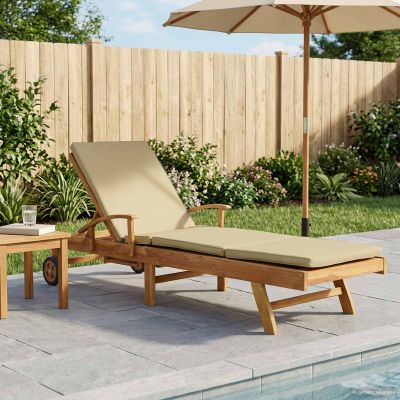 vidaXL Ležadlo s vankúšom 100% polyester a masívny teak