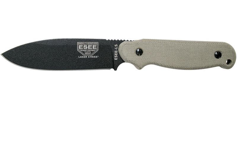 ESEE-LS-P-E Laser Strike všestranný nôž 12,7 cm, čierna, natural Micarta, puzdro Kydex