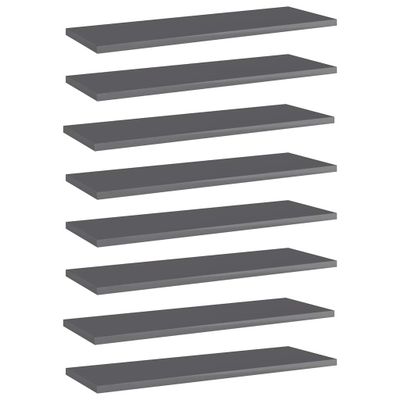 vidaXL Prídavné police 8 ks, lesklé sivé 60x20x1,5 cm, drevotrieska