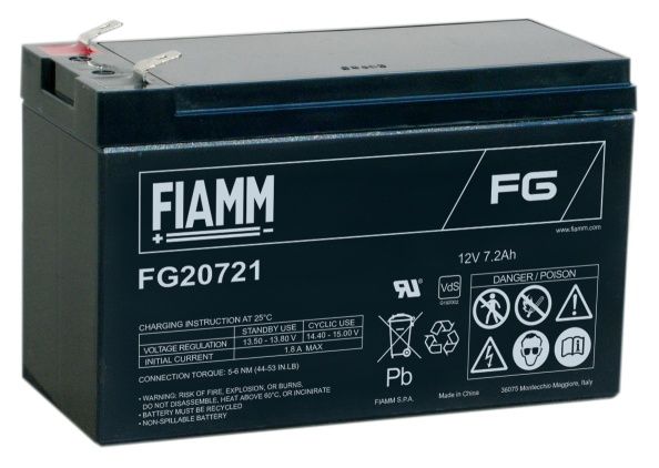 Fiamm olovená batéria FG20721 12V/7,2Ah Faston F1 4,8mm