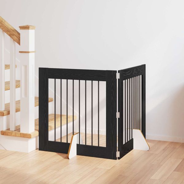 vidaXL Brána pre psov so stojanmi 2 pcs Čierny dub 80 x 80 cm