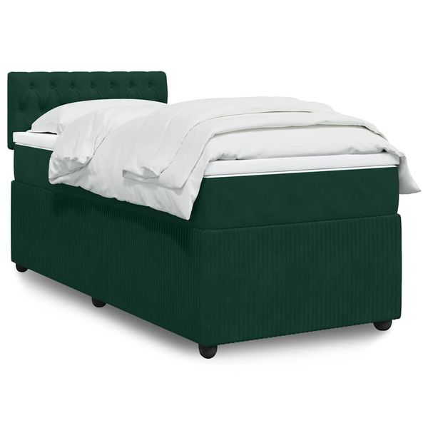 vidaXL Posteľný rám boxsping s matracom tmavozelený 90x200 cm zamat