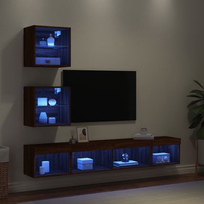 vidaXL 5-dielne TV nástenné skrinky s LED hnedý dub kompozitné drevo
