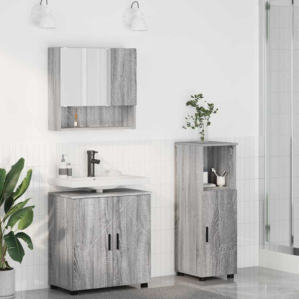 vidaXL Sada kúpeľňového nábytku Nástenný s úložiskom 3 pcs Sivý Sonoma