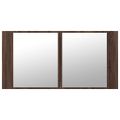 vidaXL LED kúpeľňová zrkadlová skrinka hnedý dub 90x12x45 cm akryl