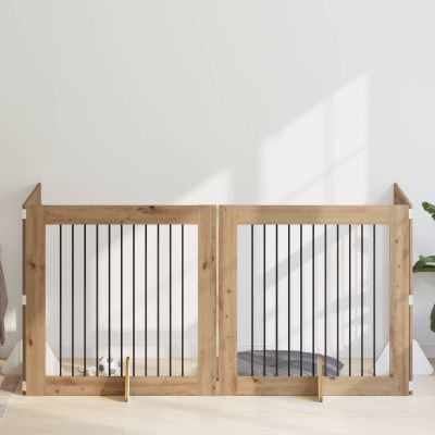 vidaXL Brána pre psov so stojanmi 4 pcs Dub artisan 100 x 100 cm