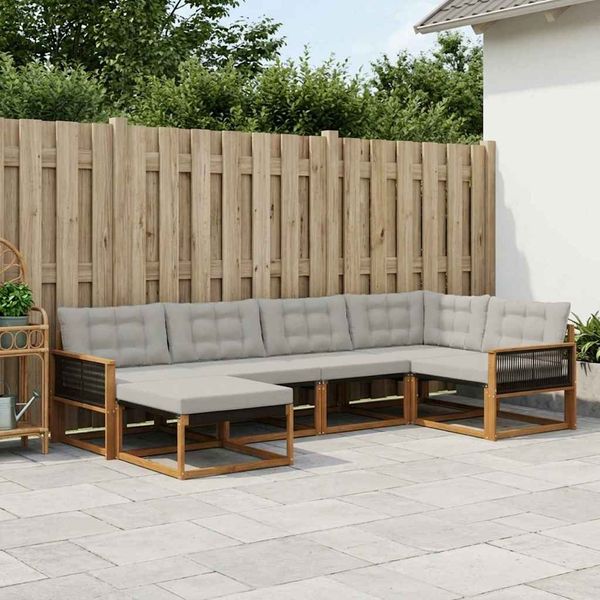 vidaXL Záhradná súprava gaučov s vankúšom 6 pcs Prírodná a svetlosivá