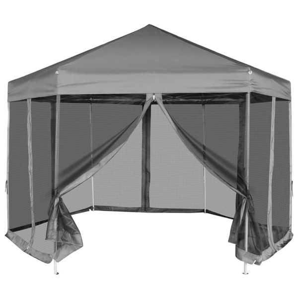 vidaXL Rozkladací záhradný stan so 6 stenami, sivý 3,6 x 3,1 m