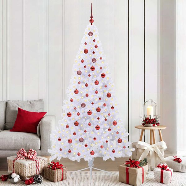 vidaXL Umelý vianočný stromček s 300 LED-i Biela 210 cm PVC a oceľ