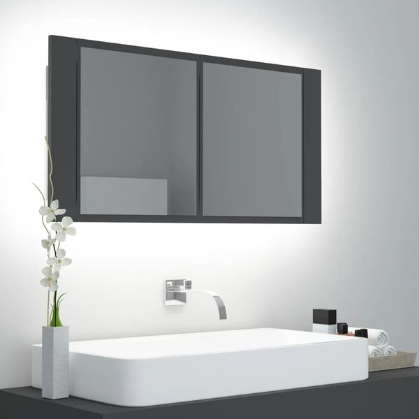 vidaXL LED kúpeľňová zrkadlová skrinka sivá 90x12x45 cm akryl