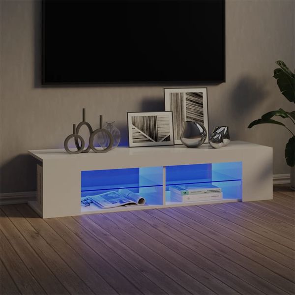 vidaXL TV skrinka s LED svetlami lesklá biela 135x39x30 cm