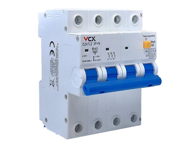 Prúdový chránič VCX DZ47LE 3P+N typ A /B20A/30mA/6kA (s nadprúdovou ochranou RCBO)