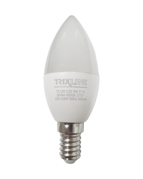 LED žiarovka 6W 564lm E14 C35 studená biela Trixline