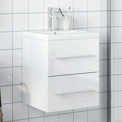 vidaXL Kúpeľňová skrinka so zabudovaným umývadlom vysoký lesk biela