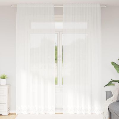 vidaXL Čipková záclona so záclonami Biela 280 x 150 cm Polyester