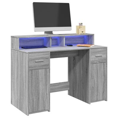 vidaXL Stôl s LED svetlami sivá sonoma 120x55x91 cm kompozitné drevo