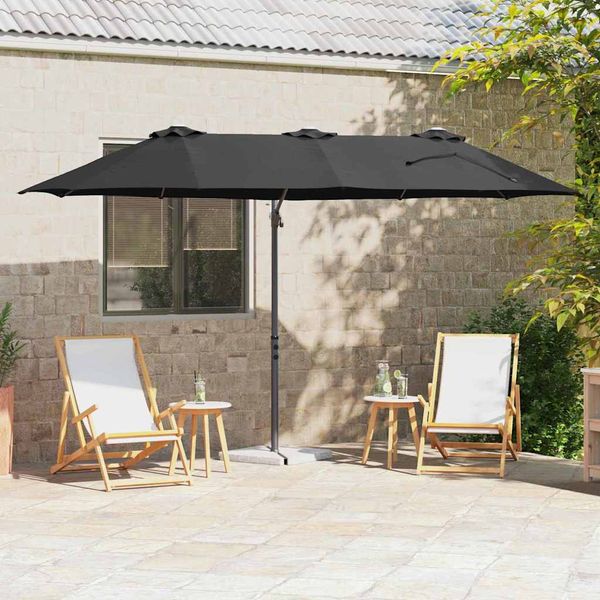 vidaXL Slnečník Čierna 372 x 198 x 243 cm Polyester a hliník