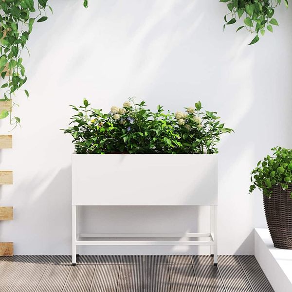 vidaXL Zvýšený záhradný kvetináč Biela 60 x 26 x 48 cm Oceľ