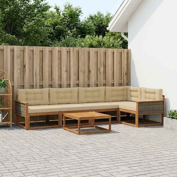 vidaXL Záhradná súprava gaučov s vankúšom 6 pcs Prírodná a béžová
