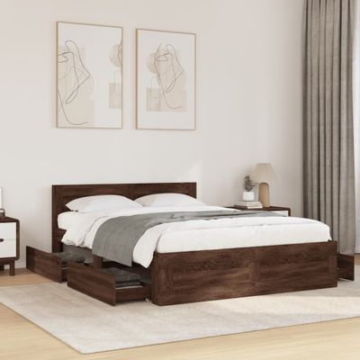 vidaXL Posteľný rám s čelom hnedý dub 135x190 cm kompozitné drevo