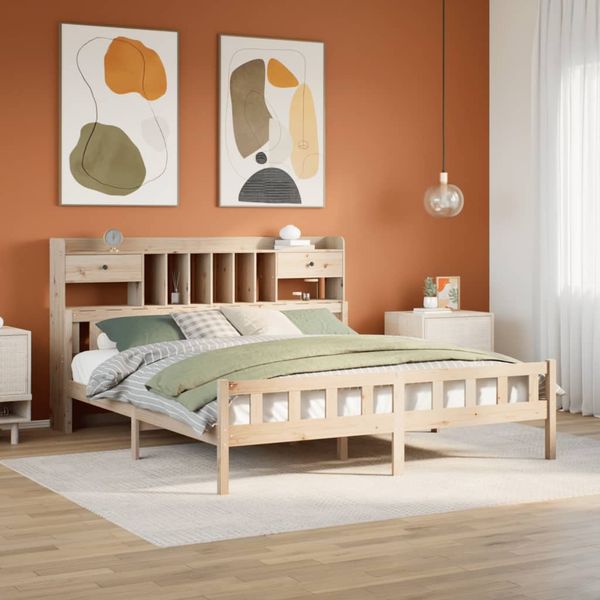 vidaXL Posteľ s knižnicou bez matraca 180x200 cm borovicový masív