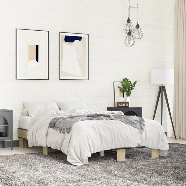 vidaXL Posteľný rám dub sonoma 140x190 cm kompozitné drevo a kov