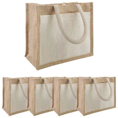 vidaXL Jutové tašky s vreckom 5 Prírodná a biela 26 x 22 x 14 cm