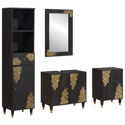 vidaXL Set kabinetov do kúpeľne 4 pcs Čierna Masívne mango drevo