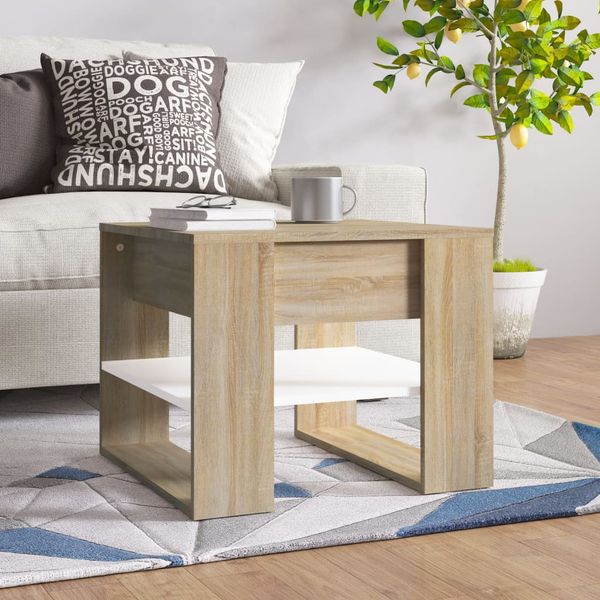 vidaXL Konferenčný stolík biely a sonoma 55,5x55x45cm spracované drevo