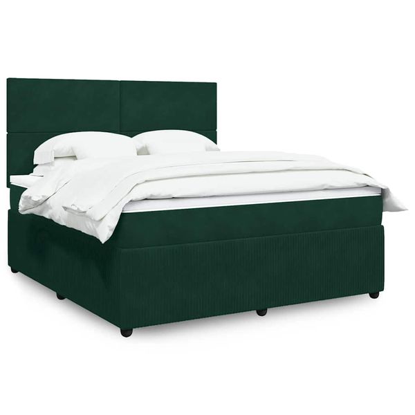 vidaXL Posteľný rám boxsping s matracom tmavozelený 180x200 cm zamat