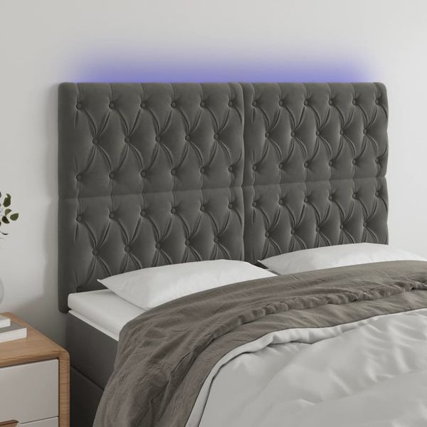 vidaXL Čelo postele s LED tmavosivé 144x7x118/128 cm zamat