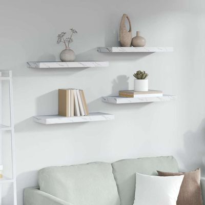 vidaXL Stenná polica Nástenný 4 pcs Biely mramor 60 x 23 x 4 cm
