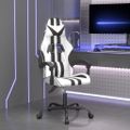 vidaXL Otočná herná stolička biela a čierna umelá koža